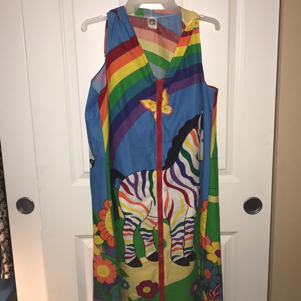 Rainbow Zebra Zip Front Hooded Dress